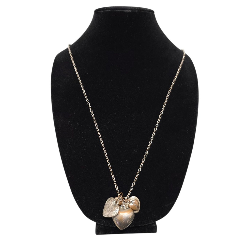 AEO Heart Charm Necklace Silver Tone Chain Pendant Jewelry Gift Women Tarnished